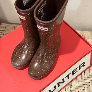 Hunter Kids Sparkly Brown Rain Boots